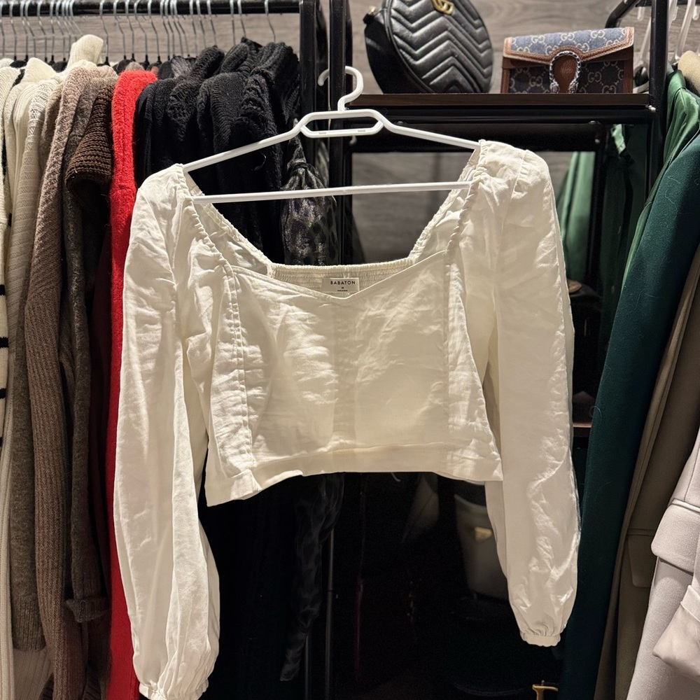 Babaton Cream Cropped Blouse